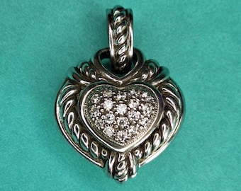 Judith Ripka 925 Puffy Heart Reversible CZ Enhancer Pendant
