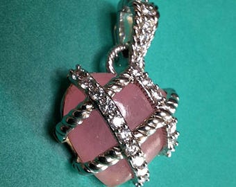 Judith Ripka Rose Quartz & CZ Enhancer Pendant .925