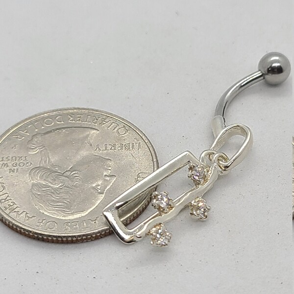 Sterling Silver 4 Stone CZ Dangle Belly Button Ring