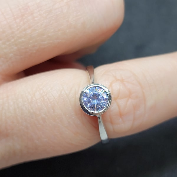 Sterling Silver 7MM Round Bezel Set Cubic Zirconia Ring