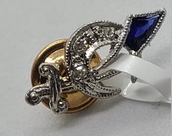 10K Yellow and White Gold Vintage Shrine Sapphire & Diamond Pin