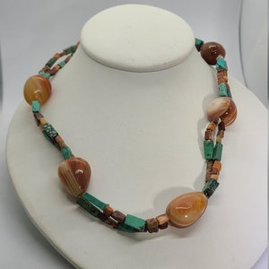 Sterling Silver Brown and Blue Bead with Toggle Clasp 20 inch Necklace