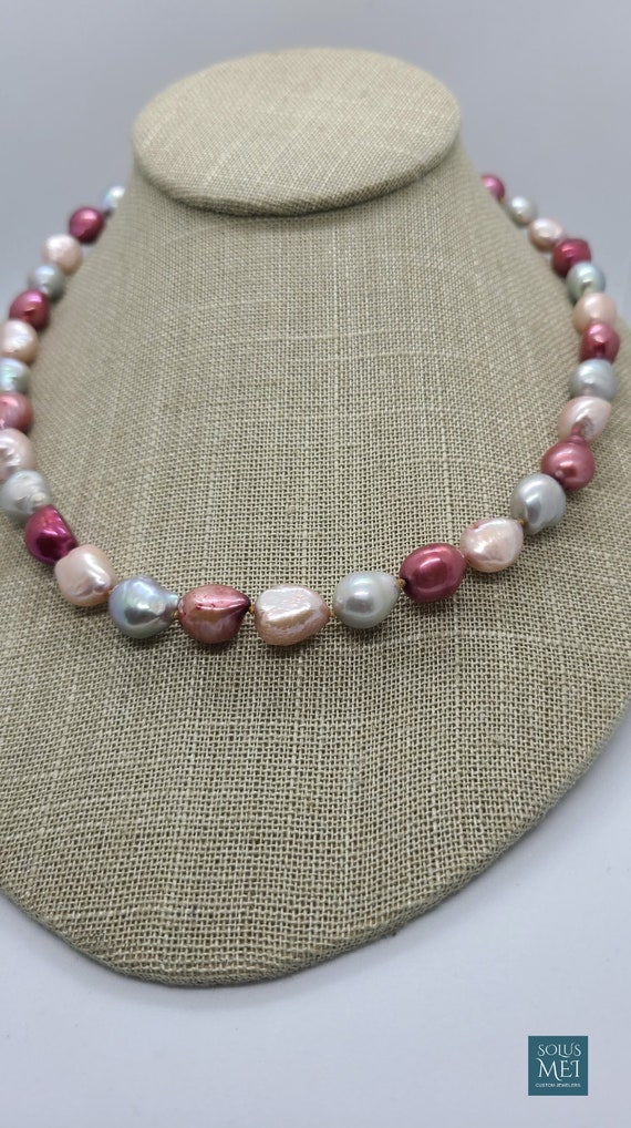 9" 9.67mm Pink, Peach, and Grey Pearl Necklace