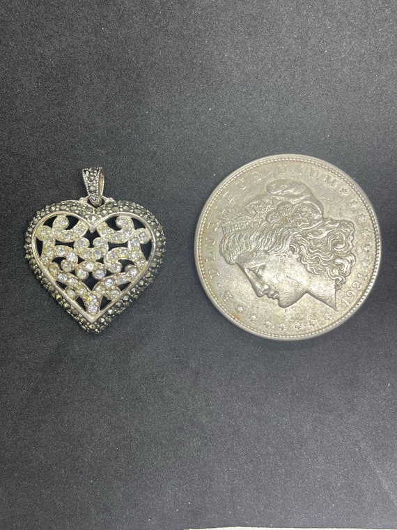 Sterling Silver Heart with CZ and Marcasite Penda… - image 2