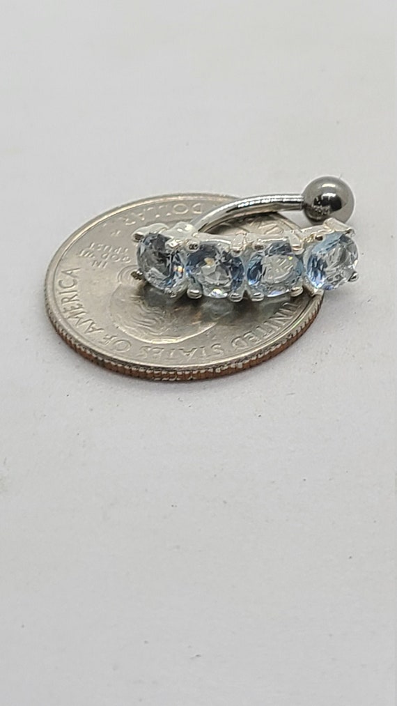 Sterling Silver Blue Stone CZ Belly Button Ring