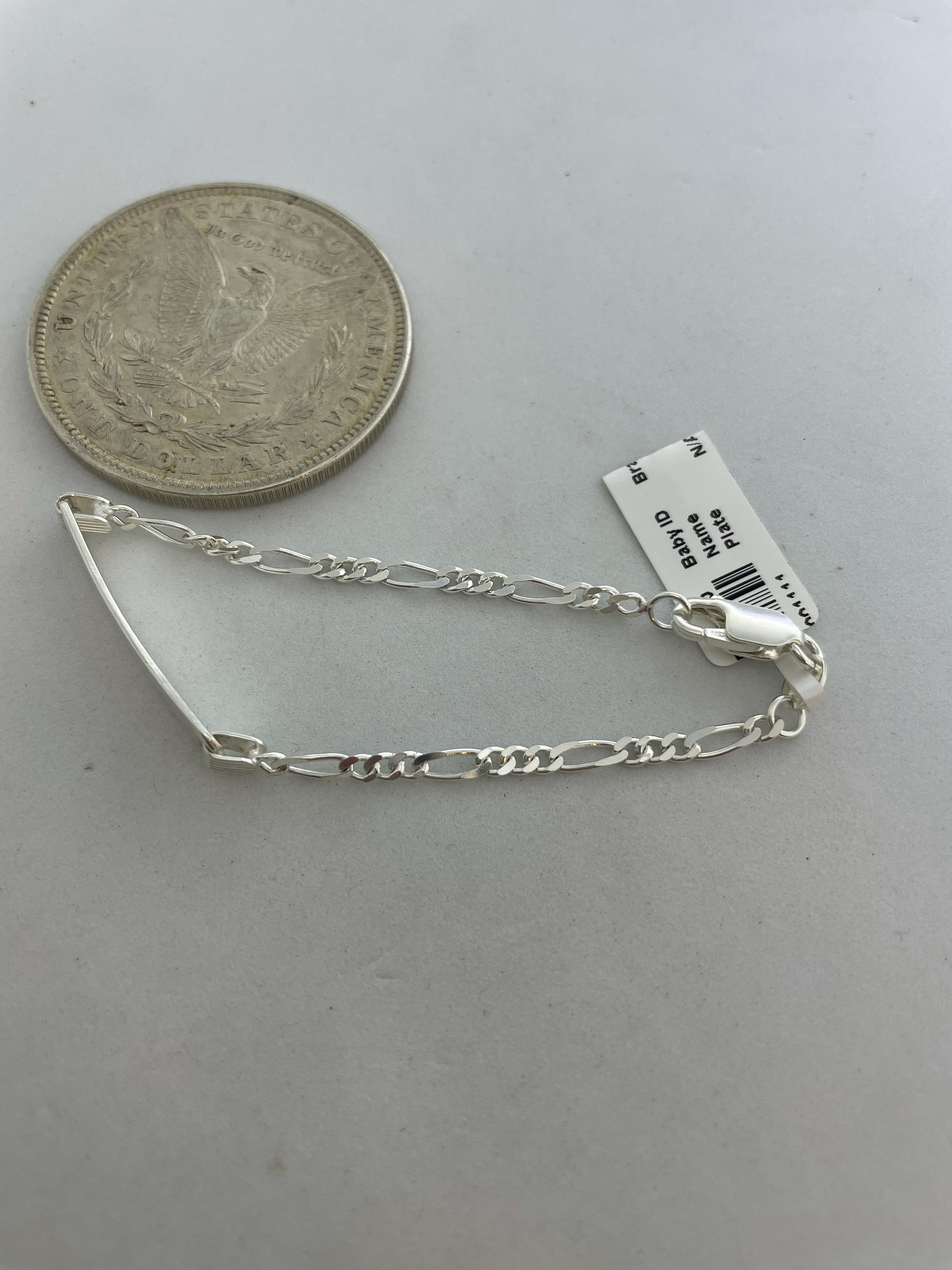 Sterling Silver Baby ID Name Plate Bracelet With Figaro Chain Etsy UK