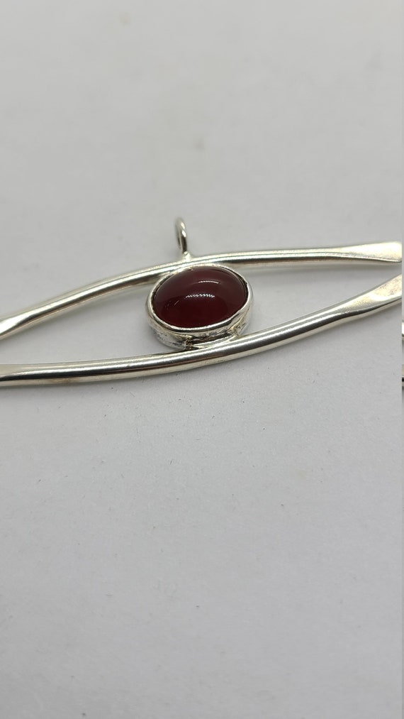 Sterling Silver Vintage Handmade Carnelian Pendant - image 2