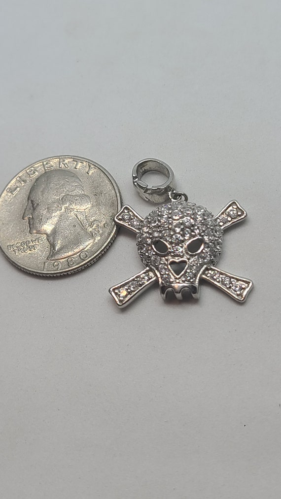 Sterling Silver Skull CZ with Cross Pendant