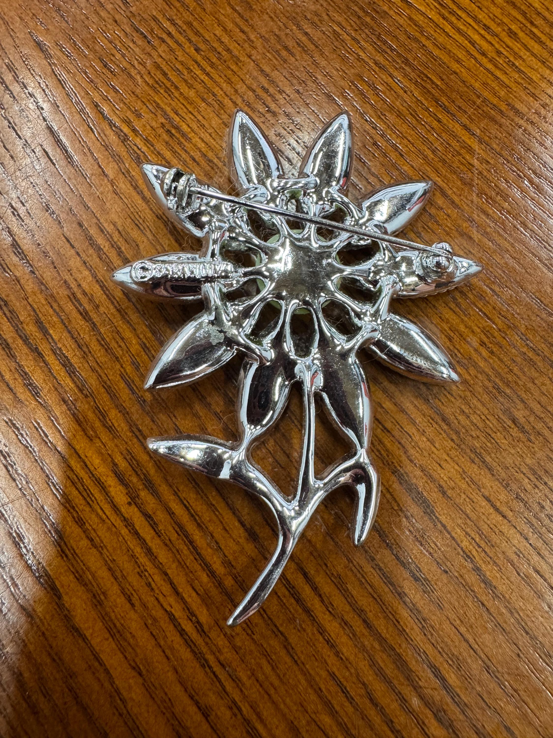 Vintage Sarah Coventry Green and Blue Cabochon Flower Brooch Pin