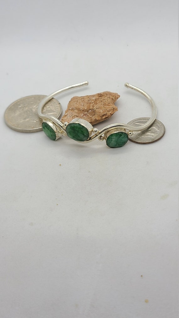 Sterling Silver Emerald Open Bangle - image 1