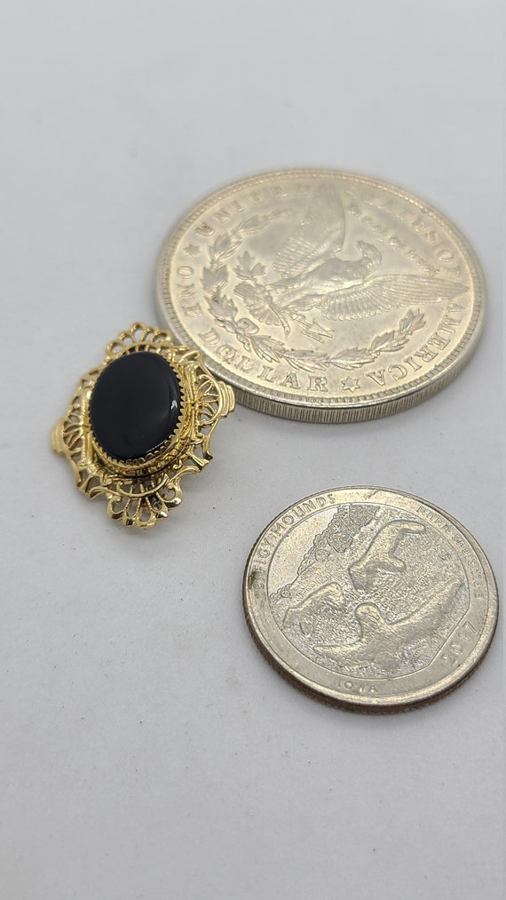 14K Gold Filled Vintage Filigree Black Onyx Pin