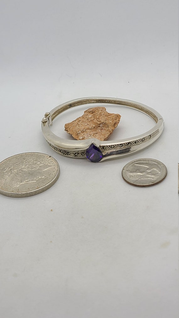 Vintage Sterling Silver Synthetic Amethyst and Ma… - image 1