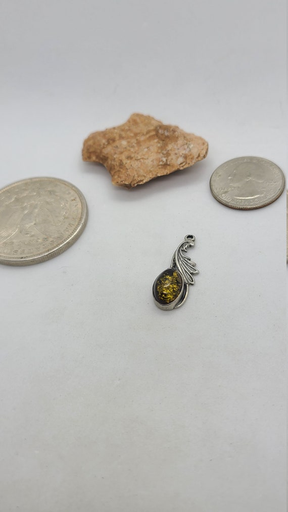 Vintage Sterling Silver Unusual Yellow/Green Amber