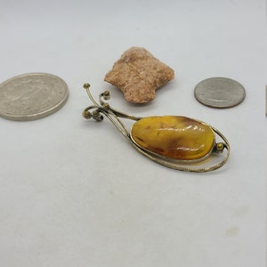 Vintage Handmade Amber Brass Pin