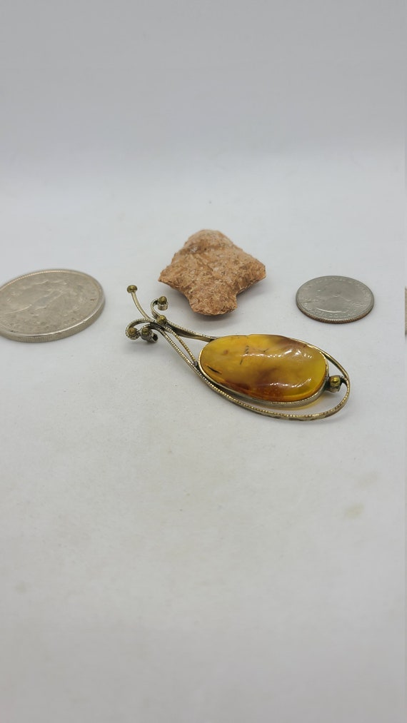 Vintage Handmade Amber Brass Pin