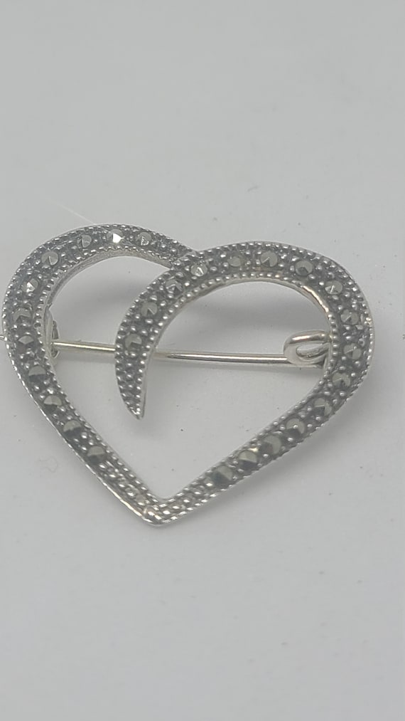 Sterling Silver Heart with Marcasite Pin - image 2