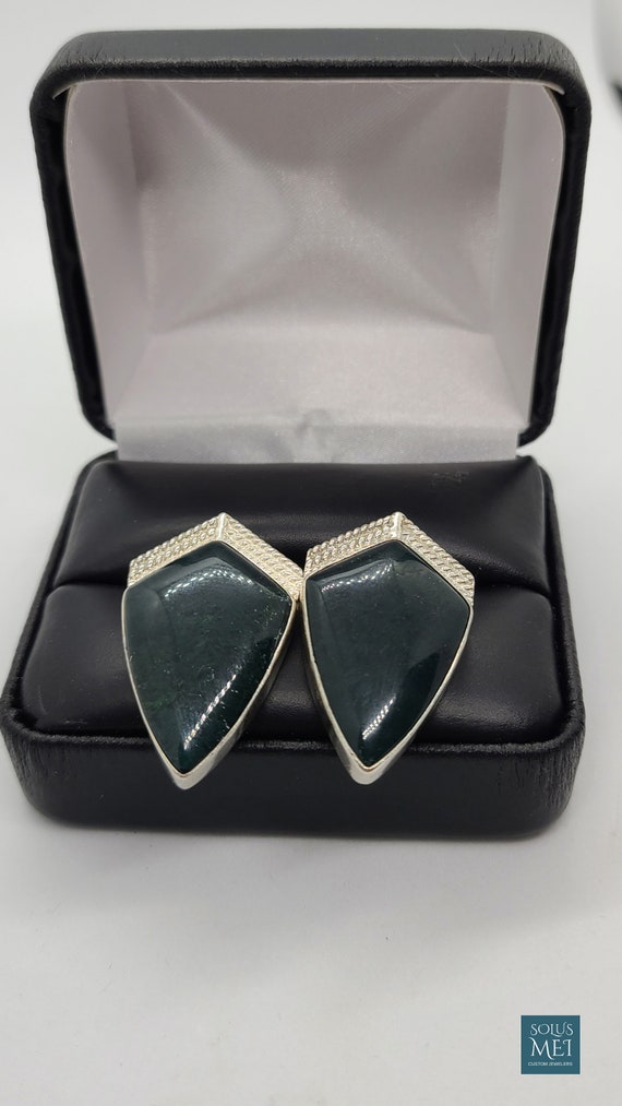 Sterling Silver Dark Green Onyx Earrings