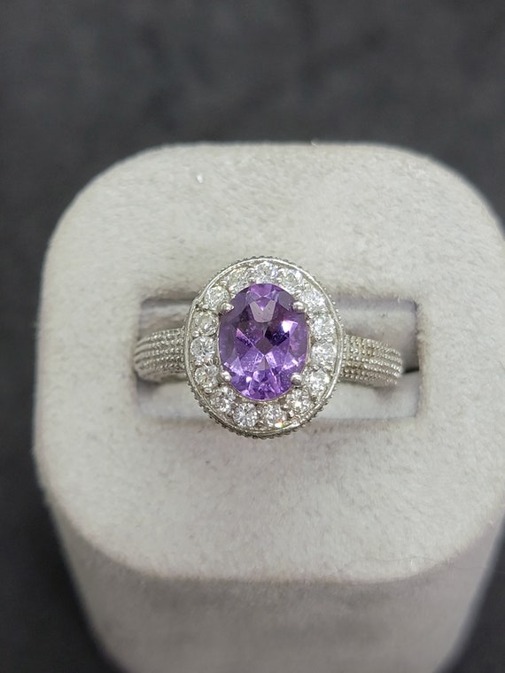 Sterling Silver 9x7MM Amethyst with Cubic Zirconi… - image 1