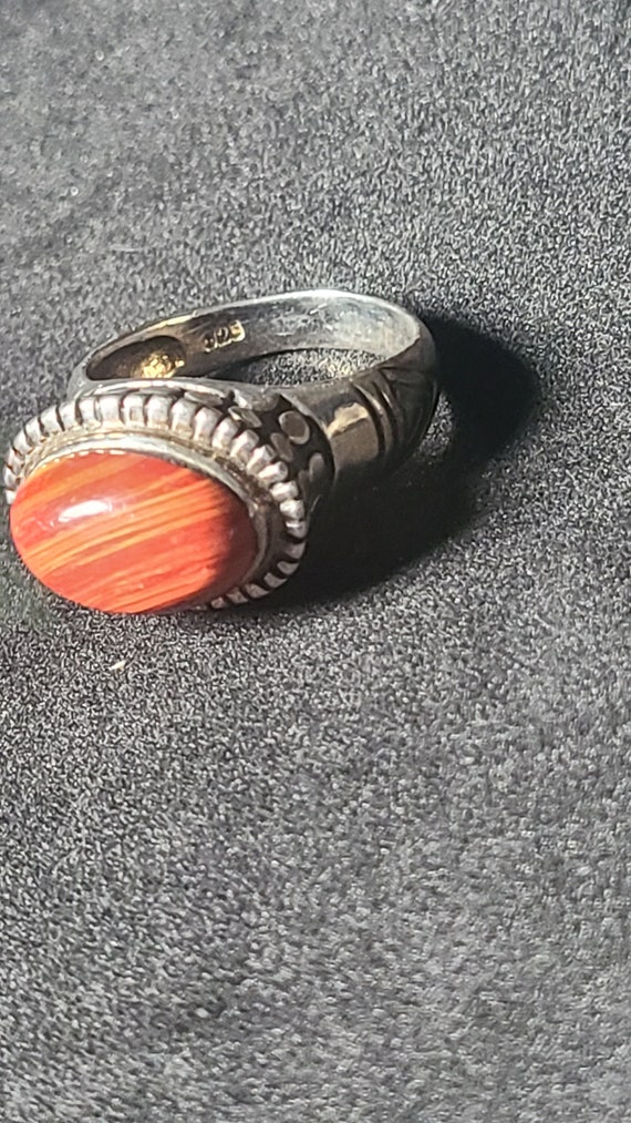 Vintage Sterling Silver 15x11MM Orange Agate Ring