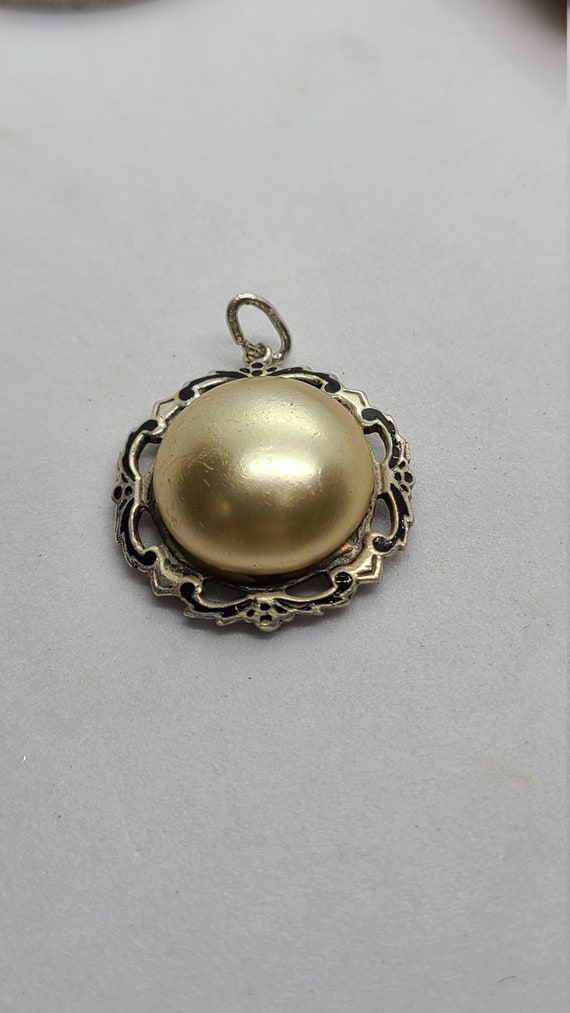 Vintage Sterling Silver Synthetic Yellow Pearl Pe… - image 2