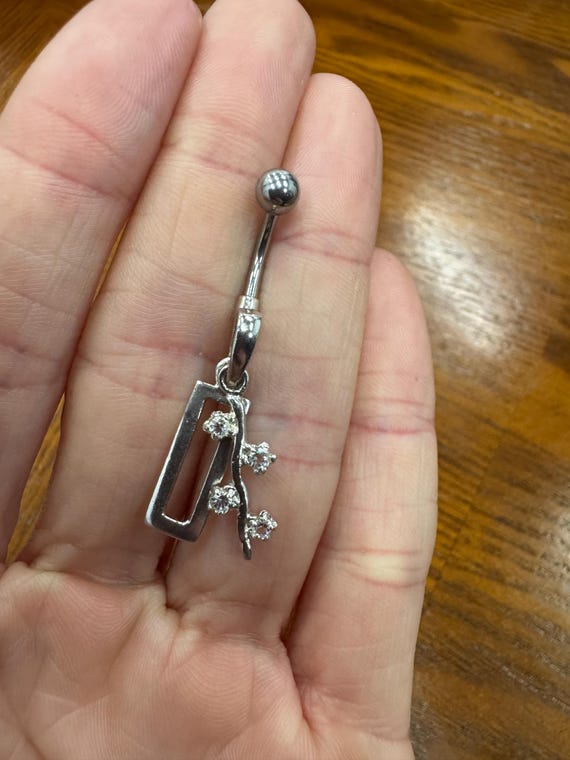 Sterling Silver Rectangle Vine design Dangle with… - image 1