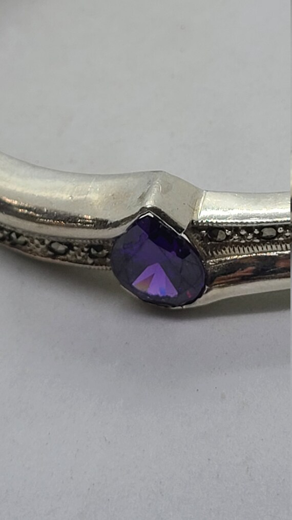 Vintage Sterling Silver Synthetic Amethyst and Ma… - image 2