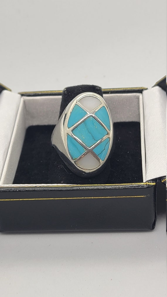 Sterling Silver Mother of Pearl & Turquoise Ring
