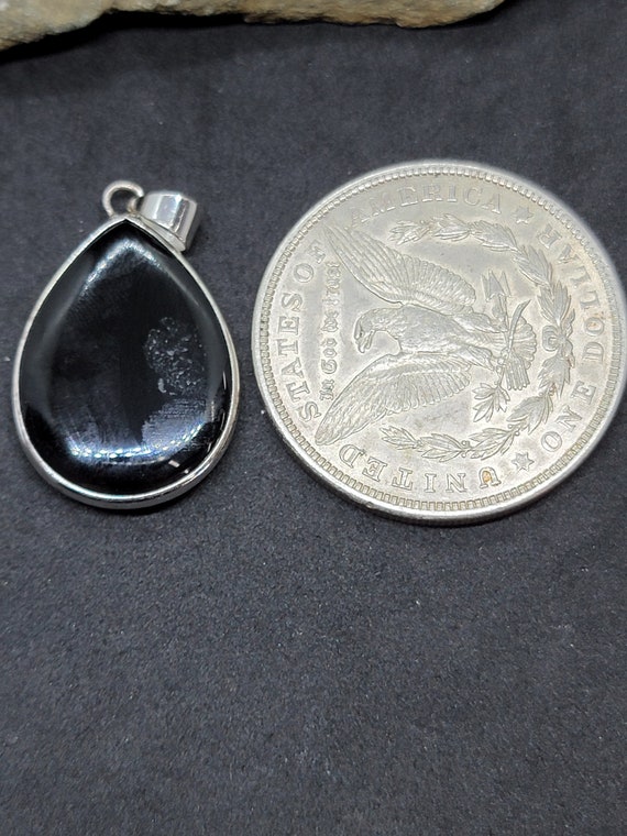 Sterling Silver 38MM Teardrop Black Onyx Pendant - image 1