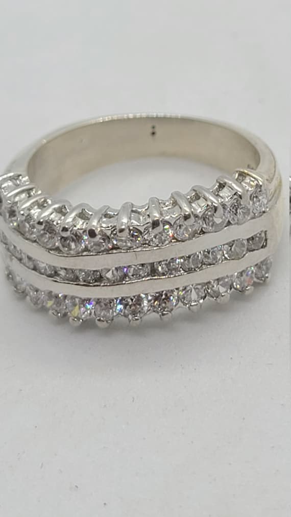 Sterling Silver 3 row Channel set CZ wave Band - image 2