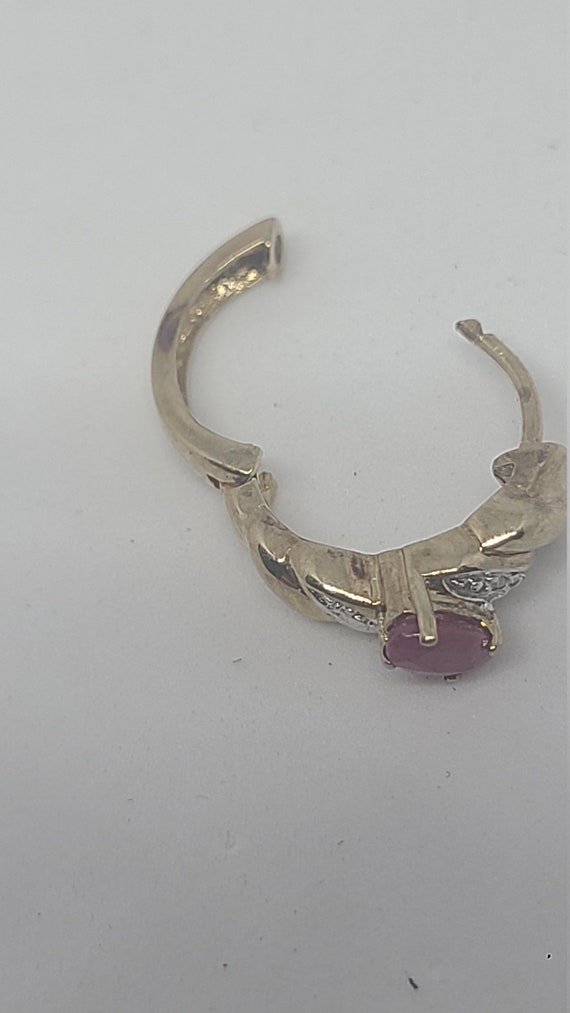 Sterling Silver Gold Plated Ruby and Diamond Hoop… - image 3