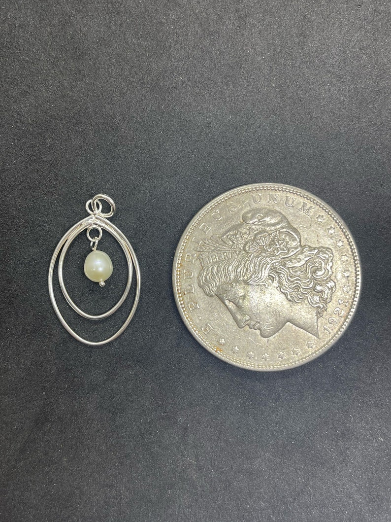 Sterling Silver Egg Shaped with dangling Pearl Charm image 3
