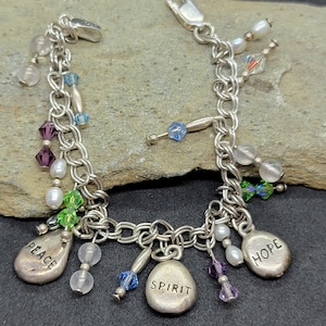 Sterling Silver Hope, Spirit, and Peace 6.5 inch Charm Bracelet