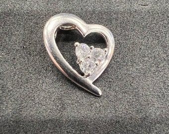 Sterling Silver 3 Cubic Zirconia Cluster Heart Pendant