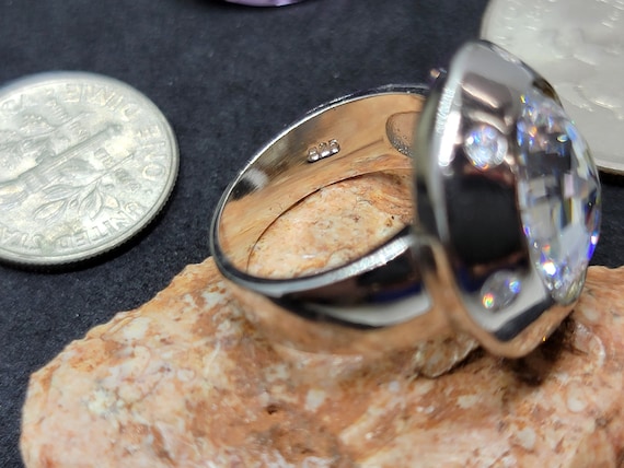 Bague En Argent Massif Occasion - Modèle Dôme Avec Zirconiums, Taille 54