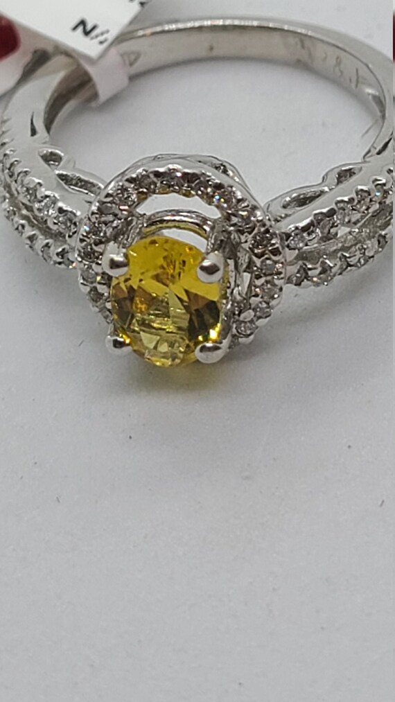 14K White Gold Oval Yellow Diamond Ring