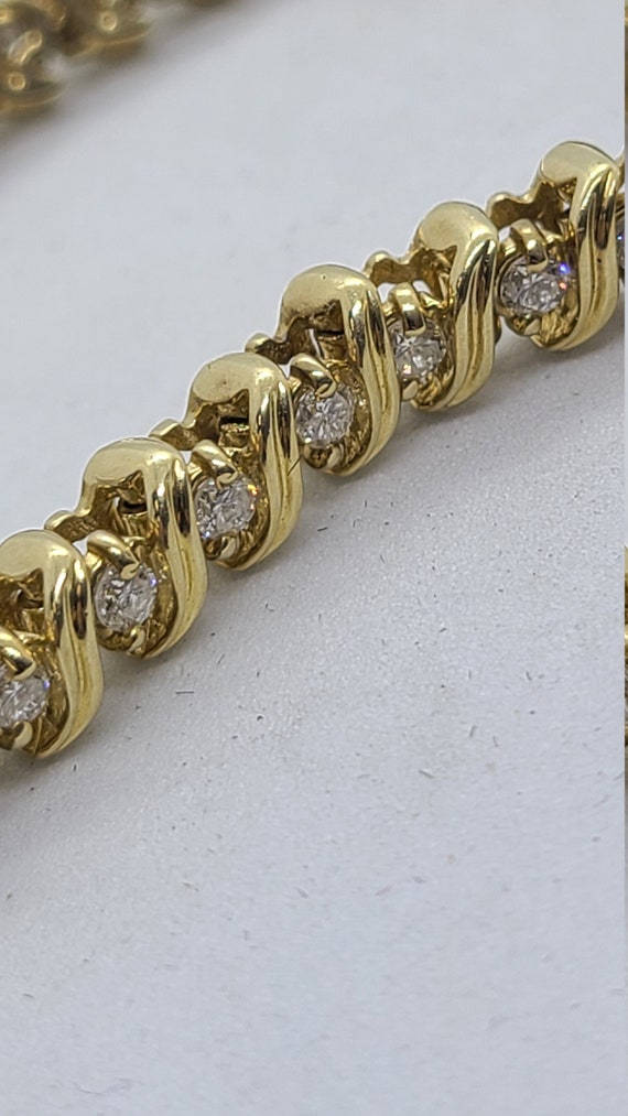 14k Yellow Gold and Diamond S link Bracelet - image 2