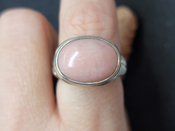 Sterling Silver 16x12MM Pink Cabochon Ring - image 1