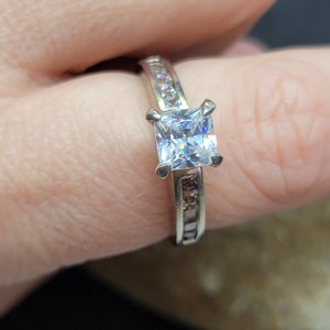 Sterling Silver 6x6MM Princess Cut Cubic Zirconia with Accent Stones Ring