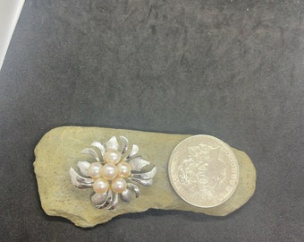 Vintage Sterling Silver Pearl Brooch