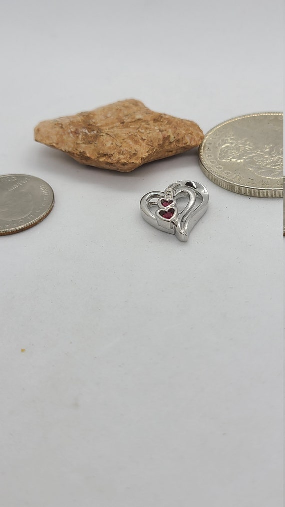 Sterling Silver 2 Heart Diamond & Garnet Pendant