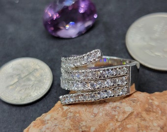 Sterling Silver Swirly 15MM Cubic Zirconia Ring