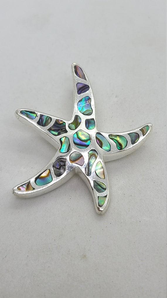 Sterling Silver Synthetic Black Opal Starfish Pen… - image 2