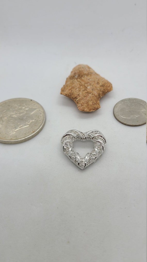 Vintage Sterling Silver Heart CZ Pendant - image 1