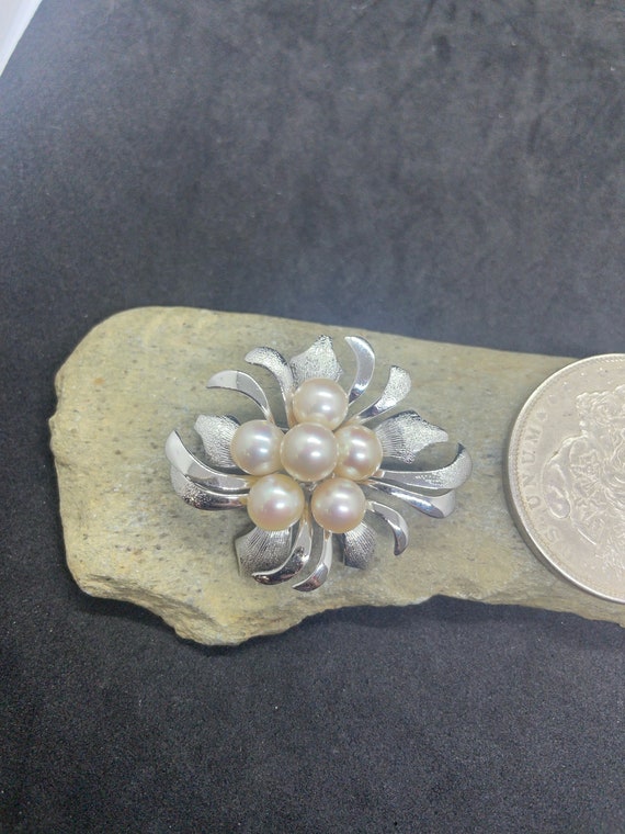 Vintage Sterling Silver Pearl Brooch - image 2