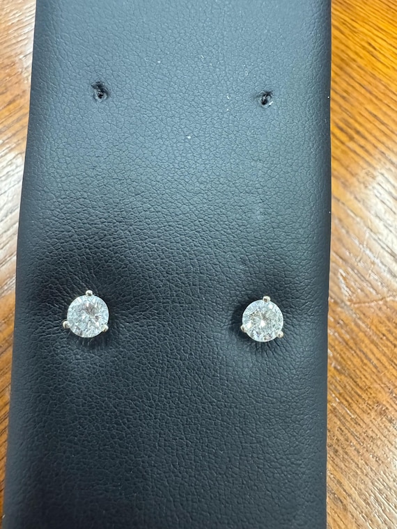 14K White Gold .86CTW Martini Style Friction Post Stud Earrings
