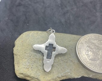 Pendentif Croix En Argent Sterling 925 Avec Onyx Noir - Filigrane Deux Faces, Longueur 1,5 Pouce