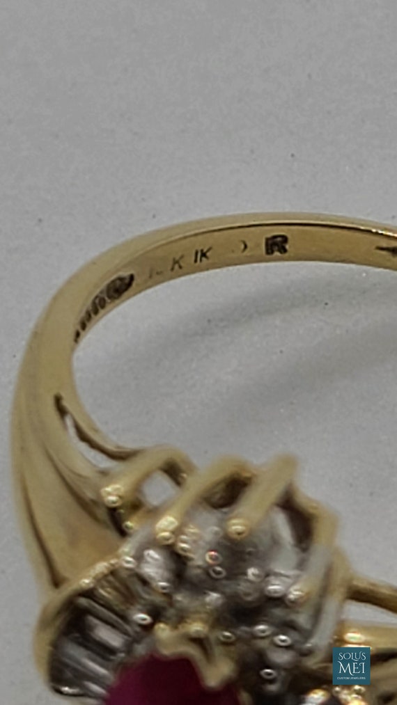 10K Yellow Gold Created Ruby & Baguette Diamond - image 2