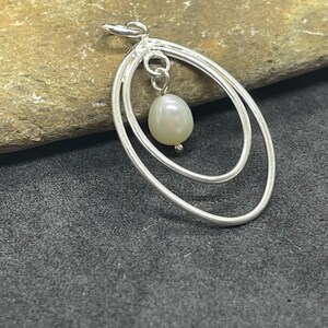 Sterling Silver Egg Shaped with dangling Pearl Charm image 2