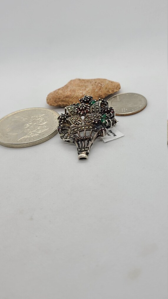 Sterling Silver Vintage Marcasite, Garnet, & Emera