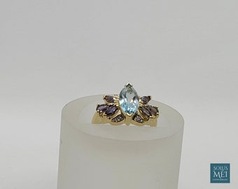 10k Yellow Gold Blue Topaz and Iolite Estate Ring